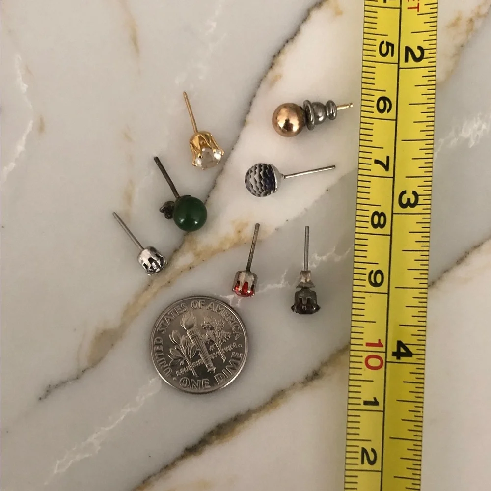 Mixed Metal and Gemstone Women’s Earring Stud Set Green, Gold, Silver, Red